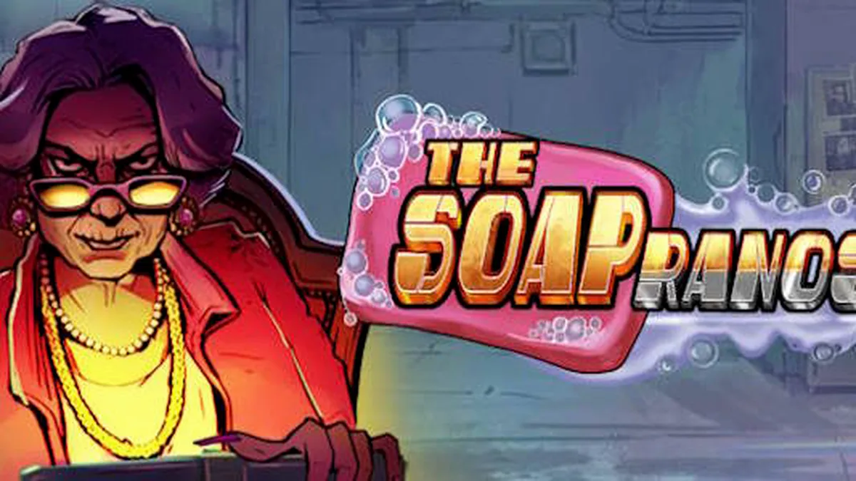 Interface de jogo do caça-níqueis Soapranos com luzes neon e grade de 243 formas de ganhar