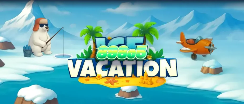 Interface colorida e temática do slot Ice Vacation com pinguins e ursos